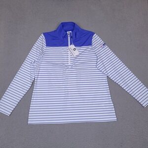 Footjoy Womens Half Zip Pullover XL White Blue Striped Midlayer Golf‎ Top FJ